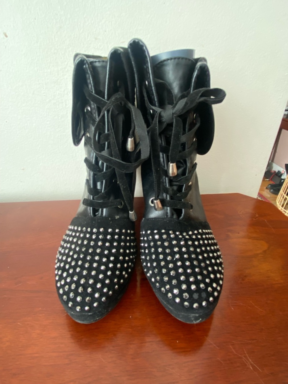 Studded Black Lace-Up Women's Boots